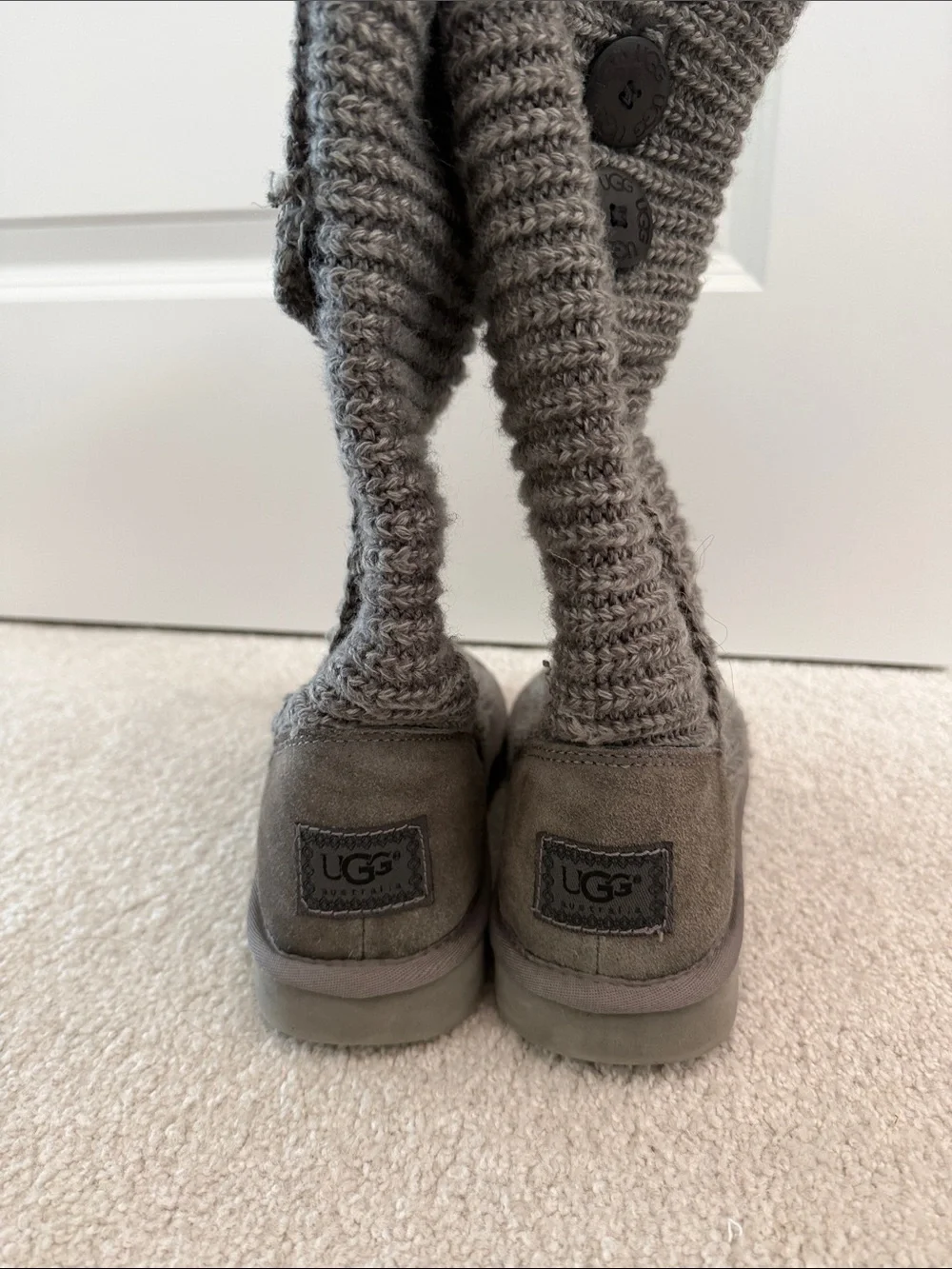 UGG Women's Gray Knit Fold-Over Bootie with Button Accents